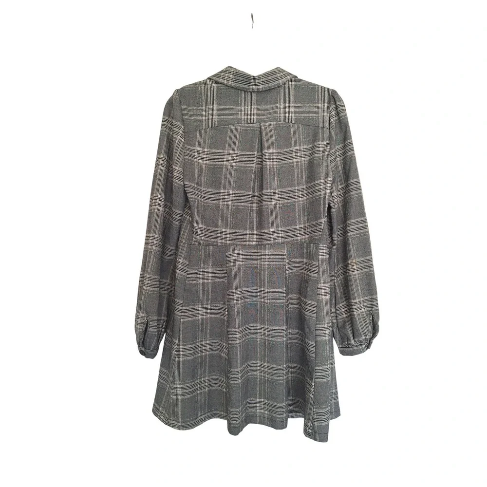 Free People Grey Glen Plaid Blazer Mini Dress Long‎ Sleeve Empire Waist Size 6